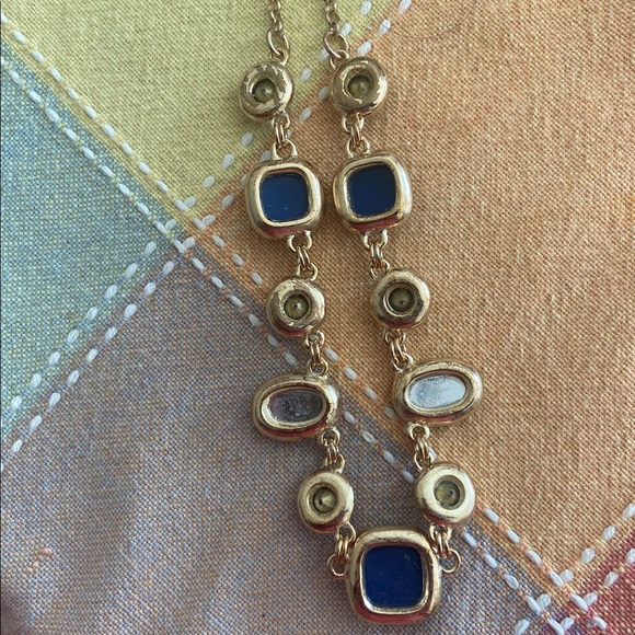 Vintage 80s MONET Blue and Gold Tone Statement Necklace - Picture 7 of 7